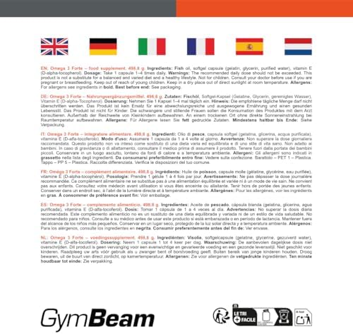 GymBeam Omega 3 Kapseln - Hochdosierte 2000 mg pro Tag, mit 18% EPA & 12% DHA, für Ihr Immunsystem (240 Kapseln)