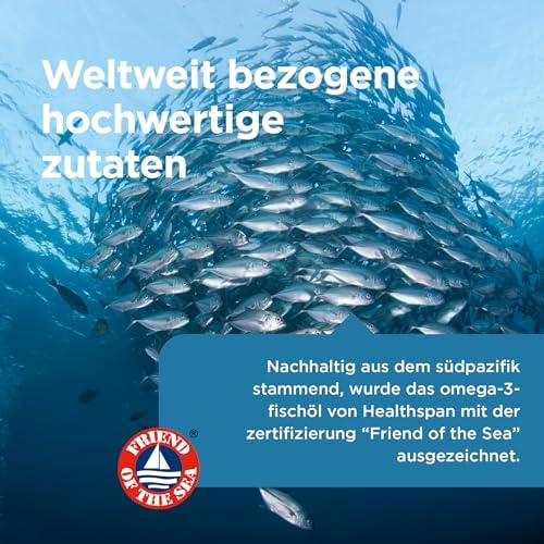 Healthspan Omega 3, 6 und 9 | Hochdosis 1.000 mg Kapseln | Unterstützt Gehirn, Augen und Herz | Nachhaltig & hochgereini