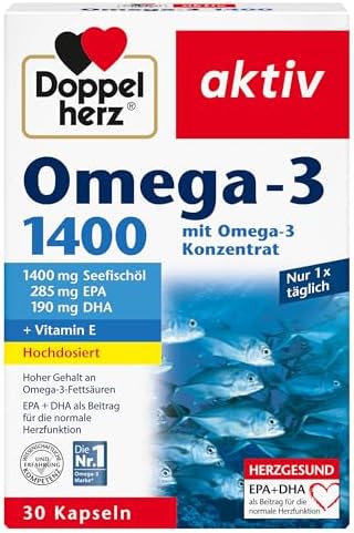 Doppelherz Omega-3 1400 mg Kapseln - Hochdosiertes Konzentrat mit Vitamin E für Herzgesundheit - 90 Stück