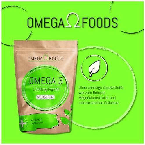 Omega 3 Fischöl Kapseln – 500 Kapseln Hochdosiert für Herzgesundheit – 1000mg Omega-3 Pro Portion im Vorratspaket