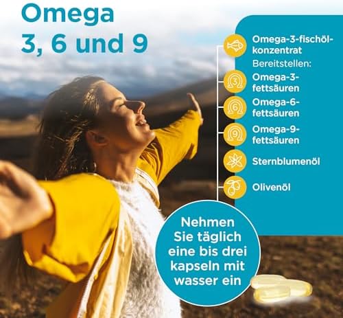 Healthspan Omega 3, 6 und 9 | Hochdosis 1.000 mg Kapseln | Unterstützt Gehirn, Augen und Herz | Nachhaltig & hochgereini