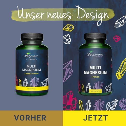 Vegavero Magnesium Komplex 375 mg | 4 bioaktive Formen für optimale Vitalität | Vegan & Zusatzfrei | 180 Kapseln