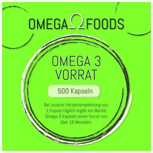 Omega 3 Fischöl Kapseln – 500 Kapseln Hochdosiert für Herzgesundheit – 1000mg Omega-3 Pro Portion im Vorratspaket