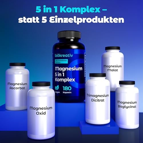 Magnesium Komplex Hochdosiert 180 Kapseln – Vegan & Laborgeprüft für optimale Gesundheit – 400mg pro Tag!